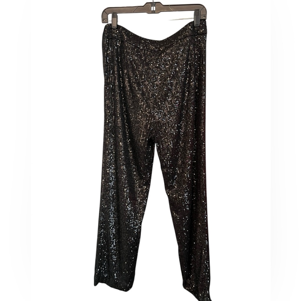 LOFT Black Sequin Straight Leg Side Zip Pants Size 6 Formal Party Event